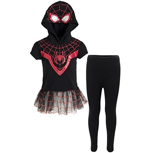 Marvel Spider-Man Miles Morales Toddler Girls Cosplay Graphic T-Shirt Dress and Leggings Outfit Set Black 3T