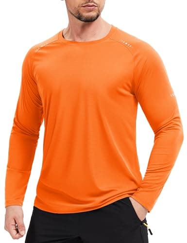 MAGCOMSEN Men's Long Sleeve Shirts UPF 50+ Sun Protection UV Shirt Dry Fit T Shirts for Hiking Running Athletic FlOrange M
