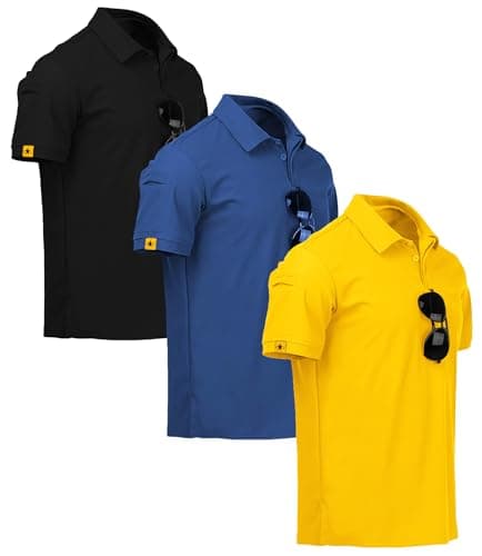 V VALANCH 3 Pack Polo Shirts for Men Short Sleeve Golf Tennis Work Summer Moisture Wicking Shirts Yellow+Blue+Black M