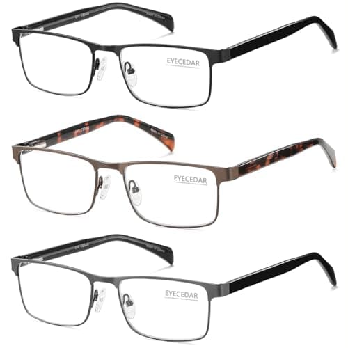 EYECEDAR 3 Pack Blue Light Blocking Reading Glasses for Men, Adjustable Spring Hinges Anti Eyestrain/Glare Computer Eyeglasses, Readers for Men 2.00