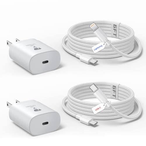 USB C Charger Block, PD 3.0 Fast Charging Wall Charger USBC Power Adapter Type C Brick Cube with 6FT USB C Cable Lighting Cable for iPhone 17/15/14/13/12/11/Pro/Pro Max/Mini/Xs Max/XR/X [2 Pack]