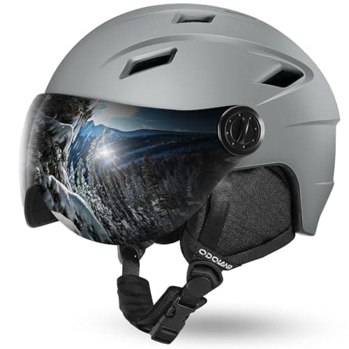 Odoland Ski Helmet with 2-in-1 Visor Goggles, Light Weight Snowboard Helmet for Men Women, Snow Sport Helmets for Skiing, Skating, Snowboarding,Dark Gray,L