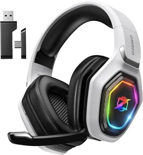 Ozeino 2.4GHz Wireless Gaming Headset for PC, Ps5, Ps4 - Lossless Audio USB & Type-C Ultra Stable Gaming Headphones with Flip Microphone, 40-Hr Battery Gamer Headset for Switch, Laptop, Mobile, Mac