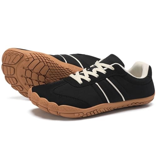 Grand Attack Barefoot Shoes Women,Wide Toe Box Minimalist Zero Drop Walking Shoes Lightweight Cross Training Trail Running Wrestling Weightlifting Fitness Barefoot Gym Sneakers Black Gum Size 7