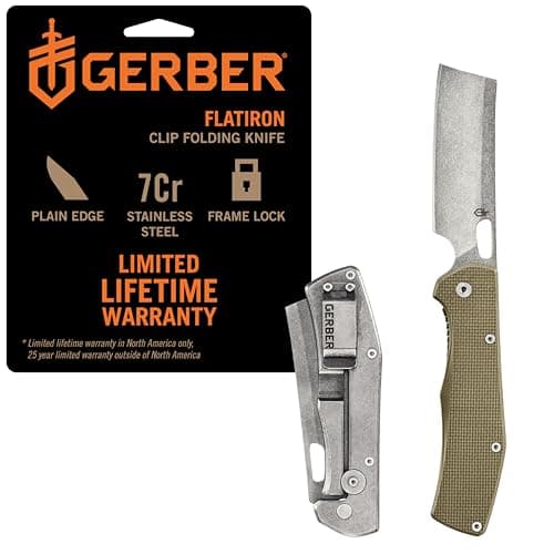 Gerber Gear 30-001495N Flatiron Folding Pocket Knife Cleaver, 3.6 Inch Blade, Desert Tan