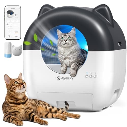 Self Cleaning Litter Box,76L Automatic Cat Litter Box Self Cleaning with APP Control,Low Noise,Safety Protection,Roll Garbage Bags,Deodorizer and Cleaning Brush for Multiple Cats