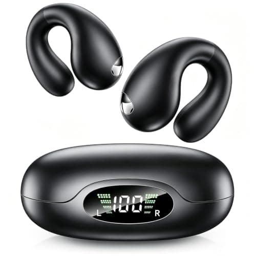 Upgraded Ultra Open Ear Earbuds - Lightweight Comfort Clip-On Wireless Bone Conduction Earbuds, Secure Fit & AI-Powered Clear Calls Bluetooth Open Ear Headphones for Work,Commute,Workout, Black