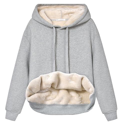 Gihuo Women's Winter Warm Hoodie Sherpa Fleece Lined Pullover Hoodie Hooded Sweatshirt (LightGrey, Large)