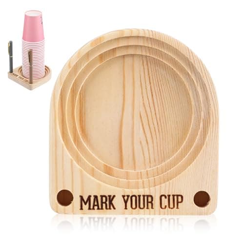 XLIUAX Cup Holder with Marker Slot, Wooden Drink Organizer with Marker Slots Mark Your Cup for Party Birthdays BBQs Holiday Gatherings Fit a Variety of Disposable Cups Sizes