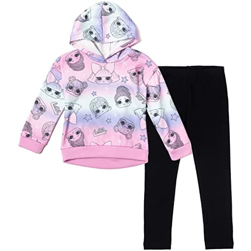 L.O.L. Surprise! Diva Drag Racer Fierce Little Girls Fleece Pullover Hoodie and Leggings Outfit Set Black/Pink 4