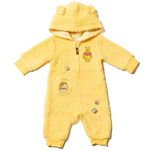 Disney Winnie the Pooh Baby Boy or Girl Cosplay Fleece Hooded Jumpsuit Yellow 0-3 Months