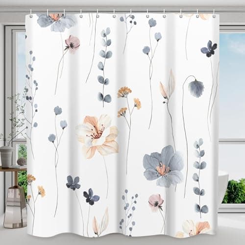 WITHLOC Floral Shower Curtains for Bathroom, Blue Beige, 72" W x 72" L