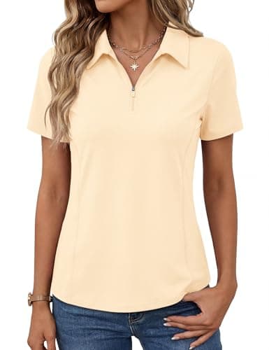 LOMON Women Lightweight Polo UV Protection Golf Shirt UPF 50+ Collared Shirts Quick Dry Breathable Tops (Beige S)