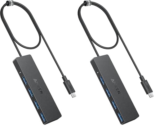 Anker 4-Port USB 3.0 Hub with 5Gbps Data Transfer, Ultra-Slim USB-C Connector Hub, for MacBook, iMac, Surface, Mobile HDD, and More (2 ft USB-C Connector, Charging Not Supported) (Pack of 2)