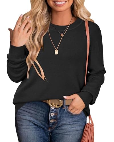Arach&Cloz Women's 2025 Casual Crew Neck Long Sleeve Shirts Lightweight Business Work Blouses Cashmere Knit Pullover Sweaters Teacher Outfit Fall Fashion Winter Trendy Clothes Black 4XL