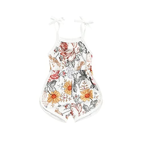 WZTYYDS Toddler Baby Girl Summer Clothes Floral Romper Tie-Up Strap Halter Jumpsuit Infant Summer Sling Playsuit 6M-3T (A-flower romper a, 3-4 Years)
