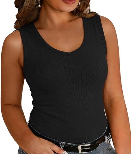 Women's Plus Size Tank Tops Summer Sleeveless V Neck Ribbed Cami Shirt