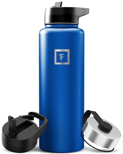 IRON °FLASK Camping & Hiking Hydration Flask with Straw, Wide Mouth Insulated Stainless Steel Sports Water Bottle - 40 oz Twilight Blue