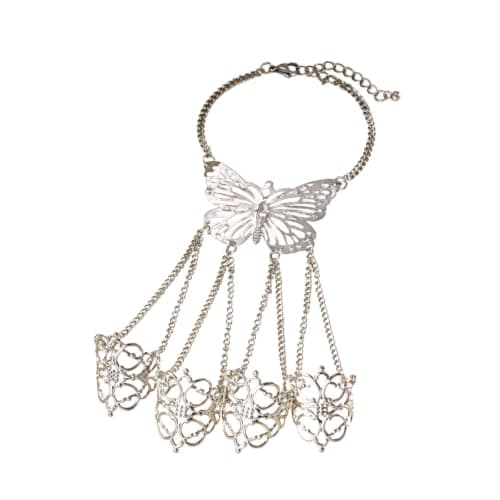 Dark Gothic Double Ring Bracelet Finger Cover Jewelry (Silver-B style-1pcs)