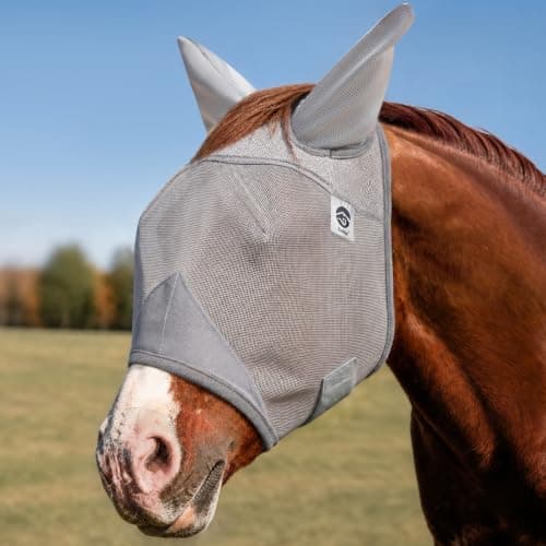 Raelitego Horse Fly Mask with Ears, Breathable Mesh UV Protection (L)