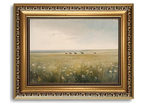 Vintage Gold Framed Horse Wall Art Western Landscape Farmhouse Decor