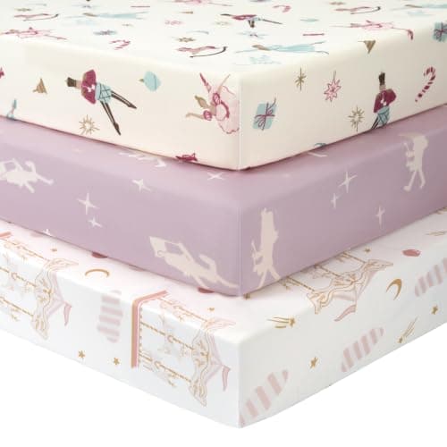 FIEMOL Baby Crib Sheets Girl, 3 Pack Toddler Bed Sheets Fitted for 52”x28” Standard Crib and Toddler Mattresses, Super Soft Microfiber Pink Ballet