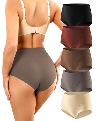 LEVAO Seamless Womens Underwear, No Show Full Coverage Briefs, Tummy Control High Waisted Panties for Women,5 Pack