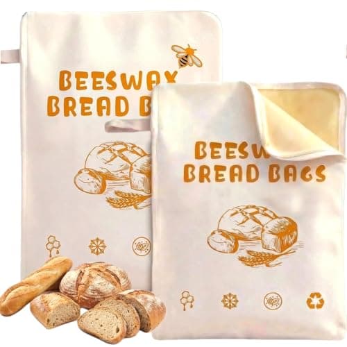 2 Pack Beeswax Bread Bags with Zipper Seal for Sourdough, Reusable Storage