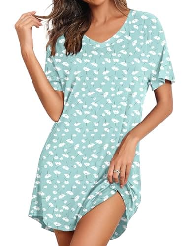 Ekouaer Nightgowns for Women Bamboo Viscose Sleep Shirts Short Sleeve Night Shirts Casual Sleep Dress Soft Sleepwear