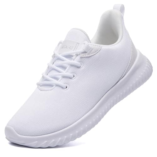 HIITAVE Girls White Sneakers for Running, Tennis, Volleyball & Cheer Breathable Lace Up Kids Outdoor Athletic Shoes All White Size 4 US Big Kid