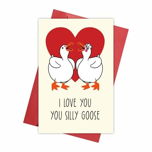 REENYOUNG Funny Silly Goose Valentines Day Card for Couples, I Love You