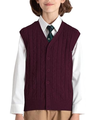 BOBOYOYO Boys Sweater Vest 100% Cotton Kids Button Cardigan School Uniform