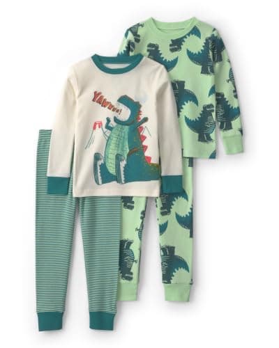 Carter's Boy 4-Piece Tight Fit Cotton Pajama Set, Green Dino, 4T