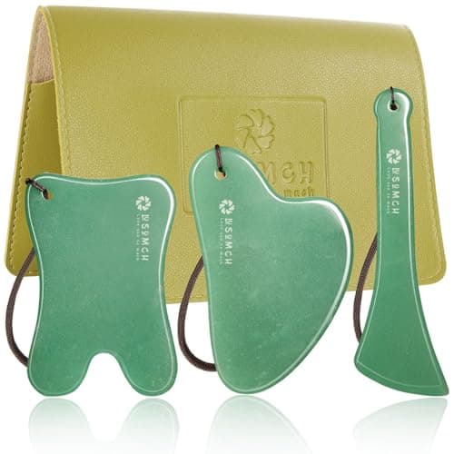 Lusomch Gua Sha Tools 3 Pcs Natural Jade Gwashah Stone Instead of Stainless Steel Gua Sha Kit Anti-Drop Design, Smooth Massage Stones for Face,Neck,Jaw and So on Spa Tool for Everyone