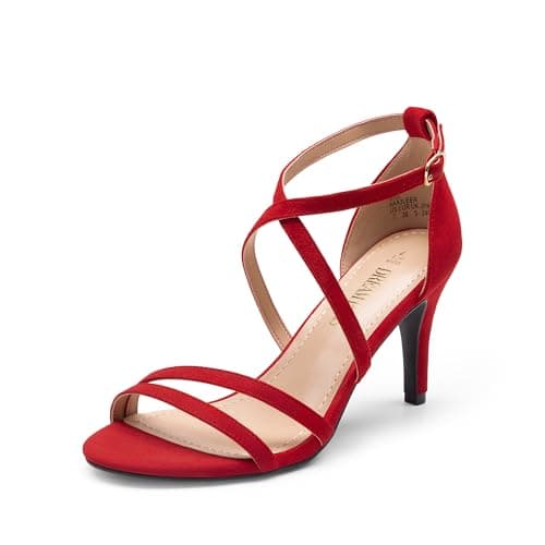 DREAM PAIRS Women's Fashion Stilettos Open Toe Pump Heel Sandals,Size 7.5,Red-Suede,GIGI