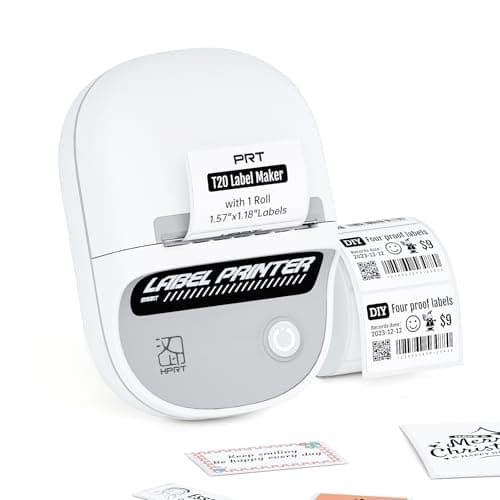PRT Mini Sticker Printer, Portable Thermal Printer with 1 Roll Sticker Paper, Inkless Sticker Maker, Bluetooth Label Printer for Study Notes,Lists,Pictures,DIY Creations, Printers for Home Use, White