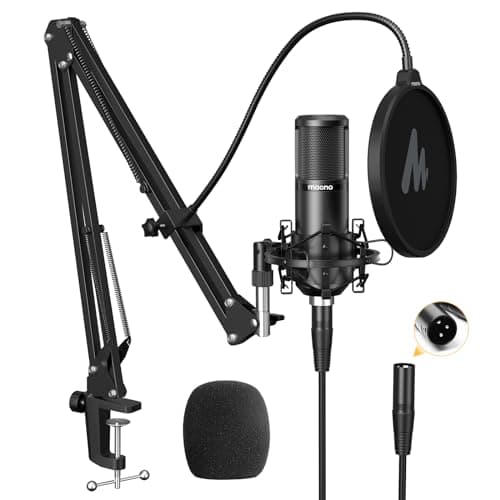 MAONO XLR Condenser Microphone, Professional Cardioid Studio Mic with Boom Arm, Pop Filter, Compatible with Audio Interface and Mixer for Streaming, Podcasting, Vocal Recording, Music, PM320S