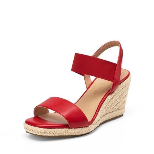 DREAM PAIRS Womens Open Toe Espadrilles Dressy Platform Sandals Slip on Elastic Ankle Strap Wedges Sandals,Size 5.5,Red,SDPW222W