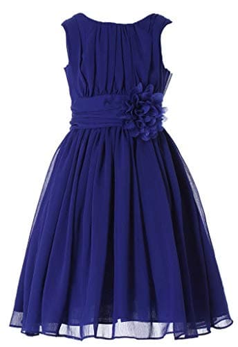 Bow Dream Flower Girls Dresses Junior Bridesmaids Little Girls Elegant Ruffle Chiffon Tea Length Royal Blue 8