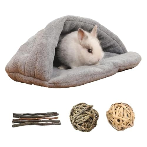 kathson Rabbit Cave Sleeping Bed Guinea Pig Hideout Cozy House Pet Soft Warm Fleece Winter Slipper Cushion Small Animal Nest Cage for Ferrets Squirrel Hamster Chinchilla Rat Hedgehog Bunny