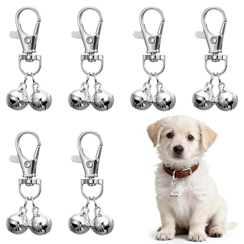 APLZGMG 6Pcs Bell for Dog Collar, Cat Bells for Collar Loud, Mini Dog Cat Bell, Silver Pet Pendant Accessories Training Collars Charm with Snap Clips, Safe for Cats & Small Breeds