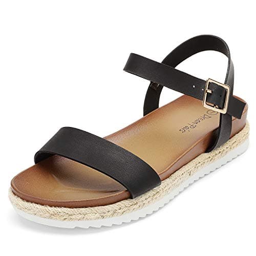 DREAM PAIRS Women’s Open Toe Ankle Strap Espadrille Casual Flatform Platform Wedge Sandals,Size 5,Black/Pu,SUNNA