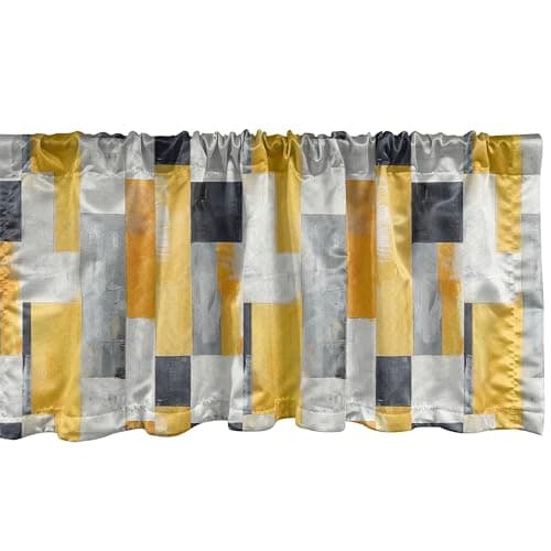 Ambesonne Abstract Window Valance Pack of 2, Contemporary Artwork Oil Painting Look Modern Stripes Print Hipster, Rod Pocket Curtain Valances for Kitchen Bedroom, 54" X 12", Amber White Charcoal Grey