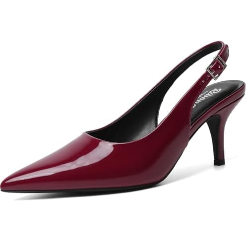 RIBONGZ Slingback Heels for Women Burgundy Kitten Heels Sexy Pumps 10