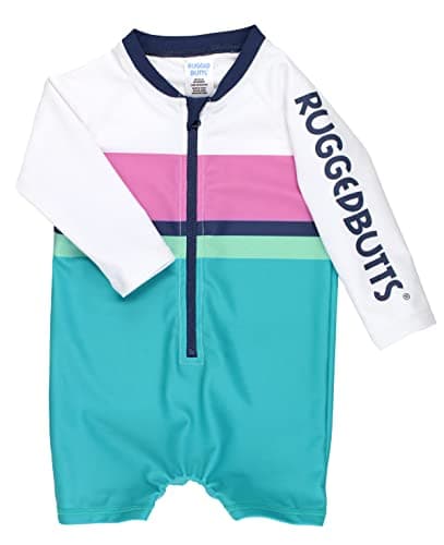 RUGGEDBUTTS Island Blue Color Block Long Sleeve One Piece Rash Guard - 3-6m