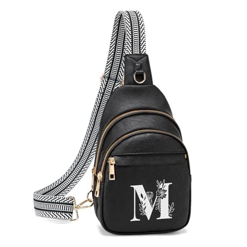Viverte Sling Bag for Women Personalized Gifts Pu Leather Initial Crossbody Bags Purses for Women Waist Pack for Travel (Black-M)
