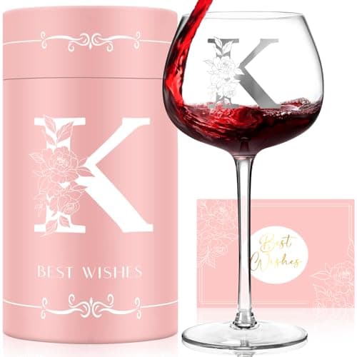 Personalized Gifts for Women, Monogrammed A-Z Wine Glass Custom Design, Unique Birthday Christmas Mothers Day Gift for Women, Initial Wine Glasses for Her, Wife, Girlfriend, Mom, Sister, Friend (R)