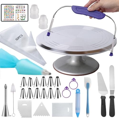 78PCS Cake Supplie With 12Inch Aluminum Alloy Rotating Cake Stand Turntable