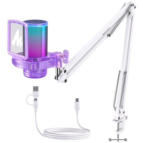 MAONO USB Gaming Microphone with Noise Cancellation, RGB Condenser Microphone for Streaming, Podcasts, Twitch, YouTube, Discord, PC, Computer, Mac, PS4, PS5, DGM20S Purple
