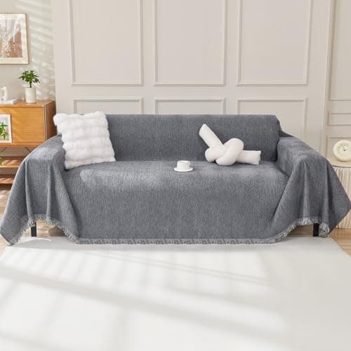 OstepDecor Chenille Couch Cover, Dark Grey Sofa Covers Washable, Sectional Couch Covers for Sofa L Shape, Couch Blanket Cover, Non-Slip Sofa Slipcovers for Dogs, Pets, 71" x 102"